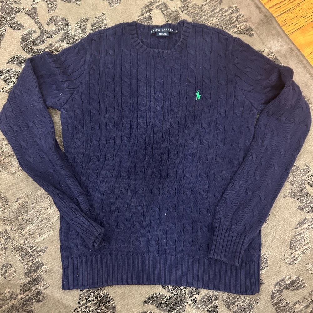 Ralph Lauren Large  Cable Knit Blue Sweater 100% Cotton